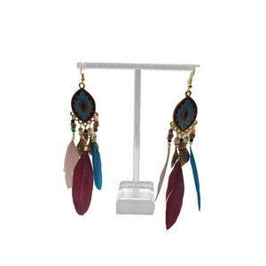 Blue Boho Rice‎ Bead Water Drop Tassel Leaf Aztec Ethnic Earrings White Gold